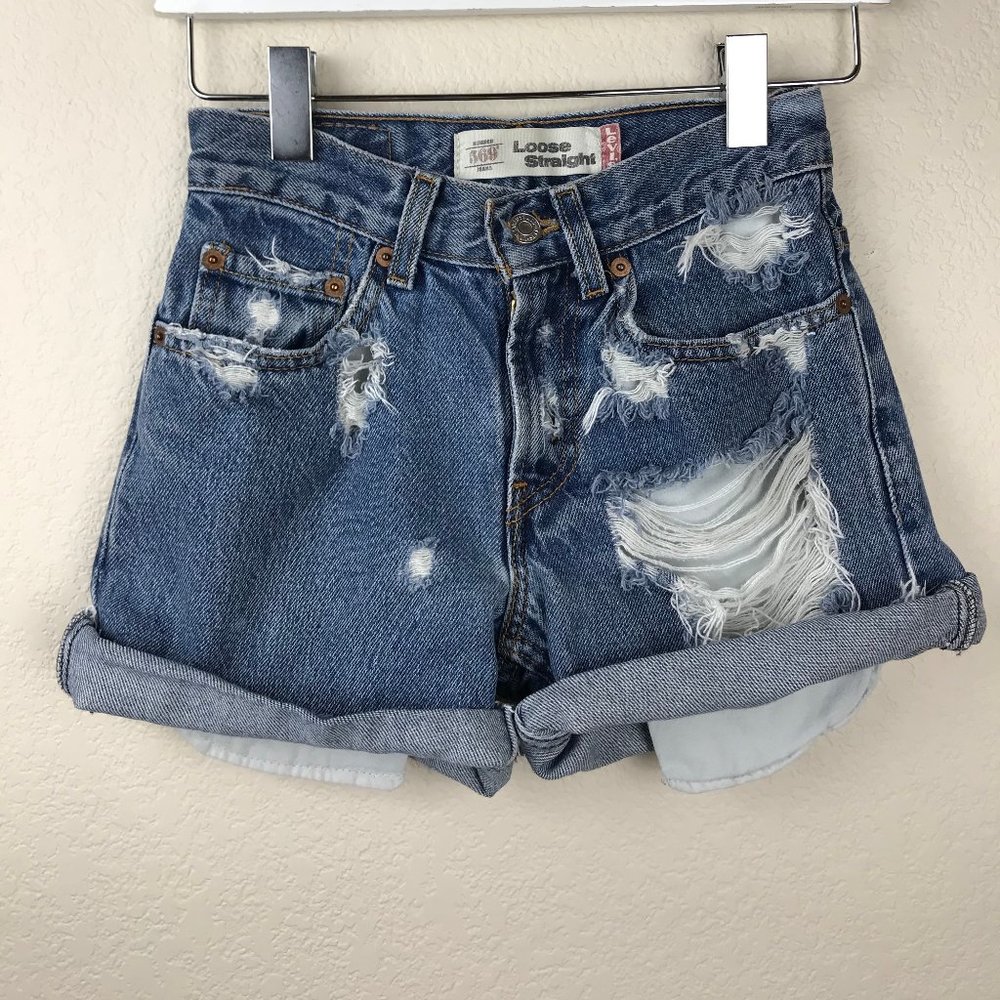 VTG Re/Done Levis 569 Distressed Denim Shorts Boho